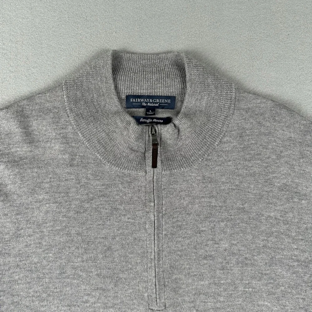 Fairway‎ & Greene 1/4 Zip Sweater Men's Large Gray Baruffa Merino Wool Pullover
